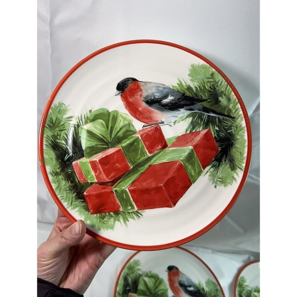 Ceramica Cuore Italy Christmas Holiday Sparrow Salad/Luncheon 9” Plates set/6 - Picture 2 of 15